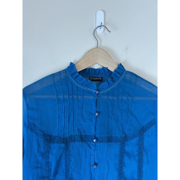 Vintage Women’s Blouse Size M Ruffle Lace Button Up Sheer Y2K Victorian Fairy - Picture 3 of 4